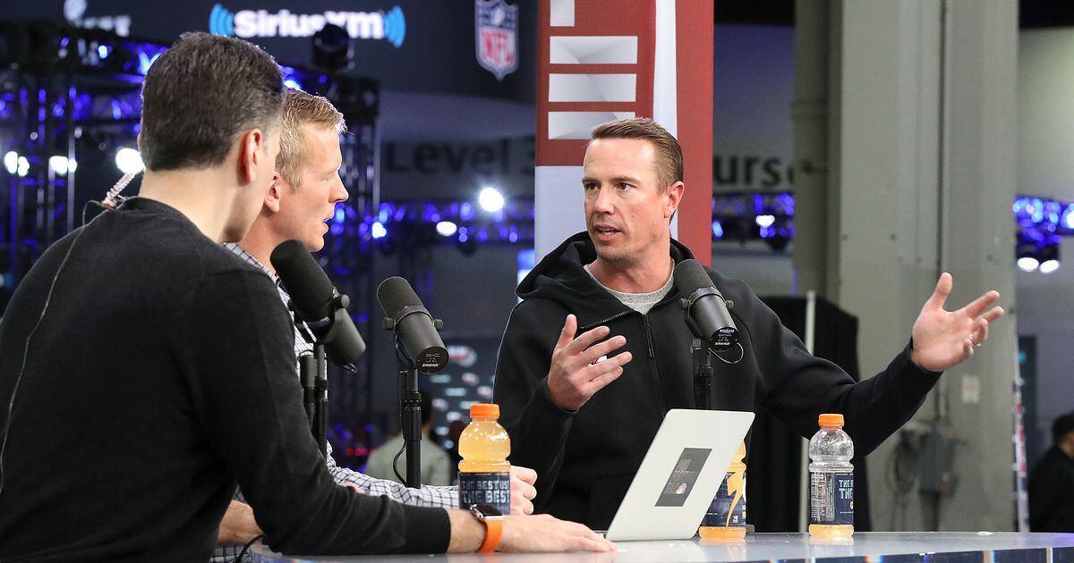 Behind the microphone at Super Bowl Radio Row