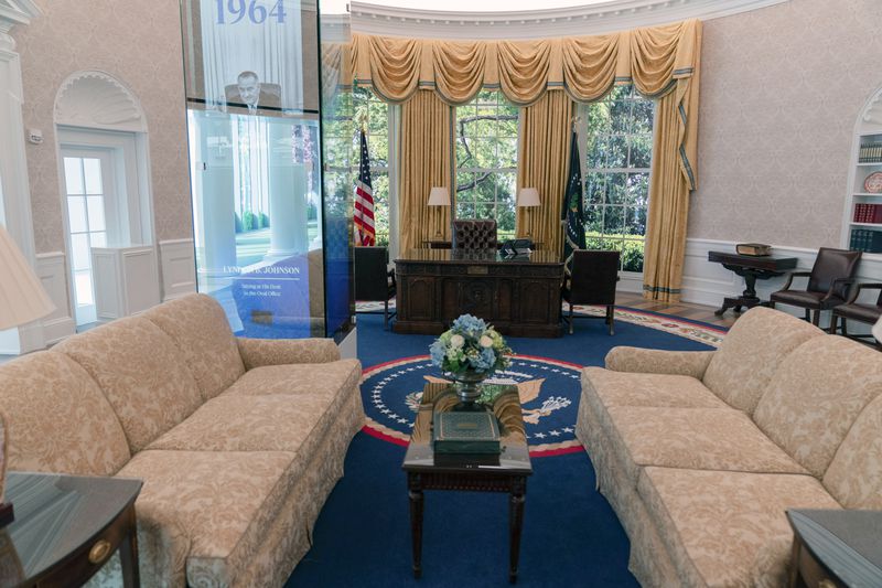 A replica of the Oval Office as is today, shown at The People's House exhibit, Monday, Sept. 16, 2024 in Washington. (AP Photo/Jose Luis Magana)