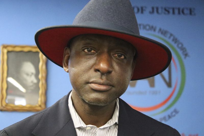 Yusef Salaam, New York City Council member and a member of ‘The Central Park Five,’ poses for a portrait at the National Action Network headquarters in the Harlem neighborhood of New York as members of the organization prepare to depart on a Get Out the Vote bus tour on Friday, Sep. 27, 2024. (AP Photo/Noreen Nasir)