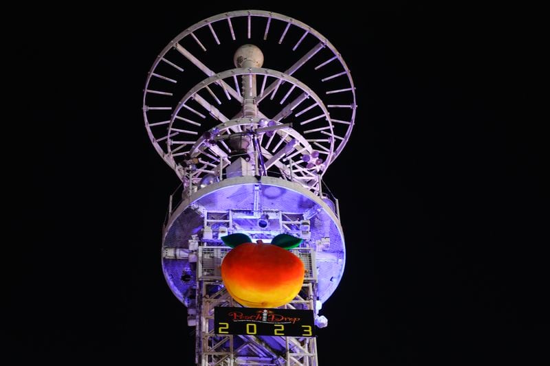 Underground Atlanta's iconic Peach Drop on New Year's Eve 2022.