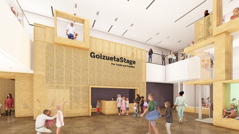 As part of a $67 million capital campaign, the Woodruff Arts Center is revamping its Rich Auditorium to focus on youth and families. It's set to open in January of 2026. This is a rendering of what it will look like in the lobby when completed. CONTRIBUTED