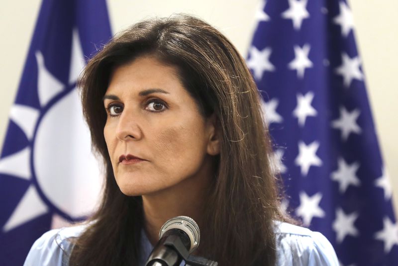 Nikki Haley, former United States Ambassador to the United Nations, listens to medias during her press conference before leaving Taipei, Taiwan, Saturday, Aug.24, 2024. (Chiang Ying-ying)