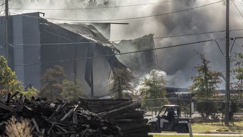 The fire at BioLab continues to present a steady flume across Conyers. Rockdale County residents had been under a shelter-in-place order after the fire broke out Sunday, but authorities lifted the order at 7:45 p.m. Monday. Officials then advised residents to hunker down again early Tuesday if winds pushed the plume overhead.