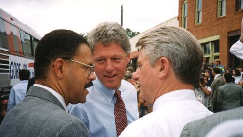 U.S. Rep. Sanford Bishop and then-Georgia Gov. Zell Miller joined Bill Clinton for his presidential campaign's bus tour through Southwest Georgia in September of 1992.