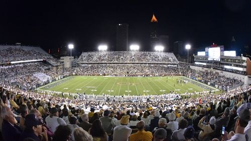 October 21, 2017 Atlanta - Georgia Tech fans cheer for their team during an NCAA college football game against the Wake Forest at Bobby Dodd Stadium on Saturday, October 21, 2017. Georgia Tech beat Wake Forest 38-24. HYOSUB SHIN / HSHIN@AJC.COM