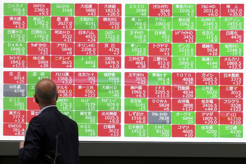 A person looks at an electronic stock board showing Japan's Nikkei 225 index at a securities firm Monday, May 27, 2024, in Tokyo. (AP Photo/Eugene Hoshiko)