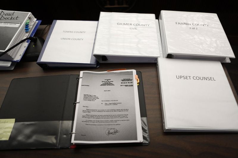 Derek Somerville laid out documentation of his research on House Speaker David Ralston’s case delays and opposing attorneys who complained. Somerville, a former FBI agent, said he documented close to 1,000 delays since Ralston became speaker in 2010. BOB ANDRES / bandres@ajc.com