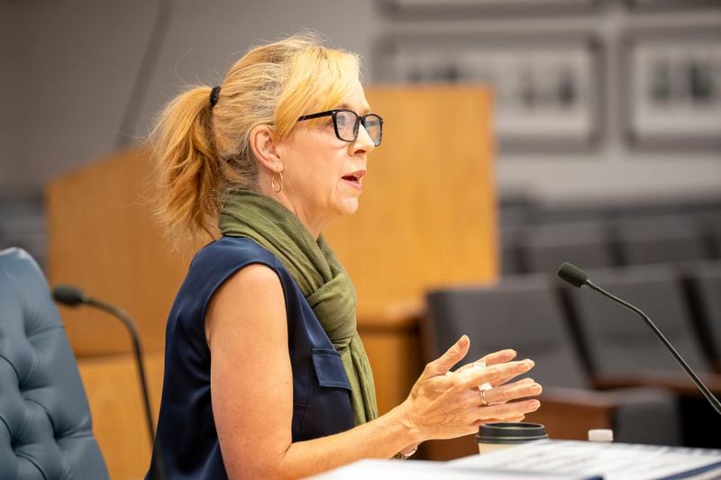 Amber Bay, Former OceanGate Director of Administration answers questions at the Titan marine board of investigation hearing inside the Charleston County Council Chambers Tuesday, Sept. 24, 2024, in North Charleston, S.C. (Corey Connor via AP, Pool)