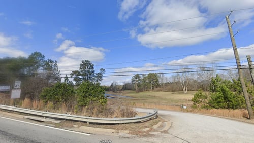 This is a Google Maps screenshot of a proposed data center site in Rockdale County.