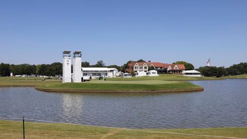 The 15th green is shown during the 2024 Tour Championship at East Lake Golf Club, on Monday, Aug. 26, 2024, in Atlanta. (Jason Getz / AJC)