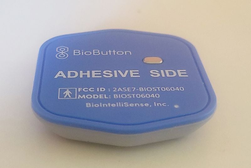 The BioButton, a monitoring device, is being used in dozens of hospitals employing artificial intelligence to analyze patients’ vital signs. (Phil Galewitz/KFF Health News/TNS)