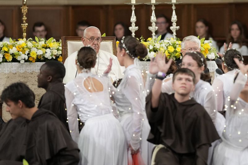 Pope Francis meets the Catholic Community in the Luxembourg's Cathedral of Notre-Dame in Luxembourg, Thursday, Sept. 26, 2024. (AP Photo/Andrew Medichini)