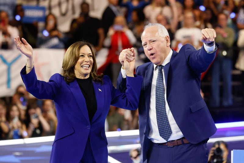 Vice President Kamala Harris and running mate Tim Walz during a recent campaign rally in Milwaukee.