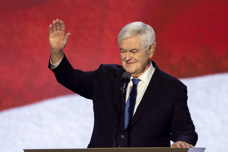 Former U.S. House Speaker Newt Gingrich addresses delegates to the Republican National Convention in Milwaukee.