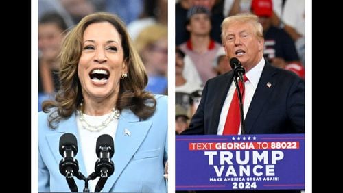 Vice President Kamala Harris (left) and former President Donald Trump (right) held rallies at Georgia State University within days of each other. The cost for each rally was more than $100,000. (Hyosub Shin/AJC)