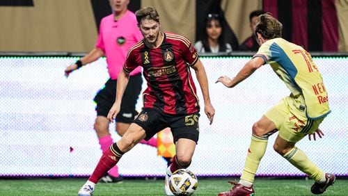 Atlanta United midfielder Alexey Miranchuk #59 during the match against the New York Red Bulls at Mercedes-Benz Stadium in Atlanta, GA on Saturday October 5, 2024. (Photo by Mitch Martin/Atlanta United)