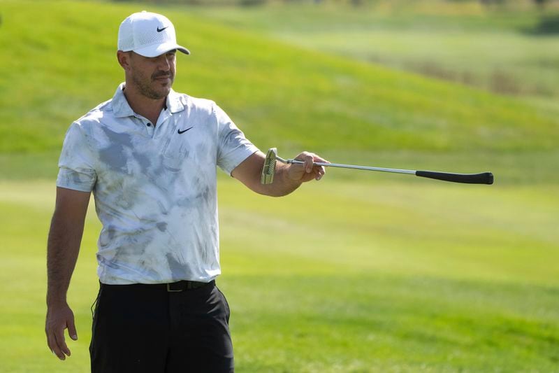 Captain Brooks Koepka, of Smash GC, gestures during the pro-am before LIV Golf Chicago at Bolingbrook Golf Club, Thursday, Sept. 12, 2024, in Bolingbrook, Ill. (Mike Stobe/LIV Golf via AP)