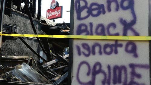 The Atlanta Wendy’s where Rayshard Brooks, a 27-year-old black man, was shot and killed by Atlanta police Friday evening during a struggle in the drive-thru line is seen on Monday, June 15, 2020, in Atlanta.