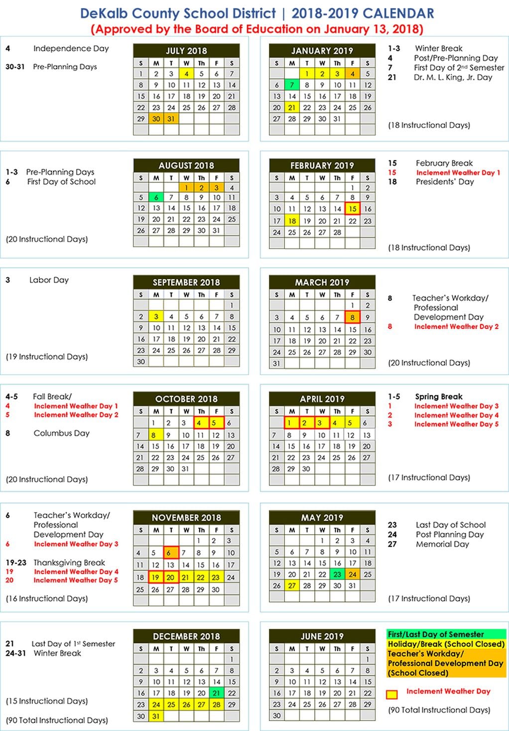 DeKalb County School District 2018 19 calendar