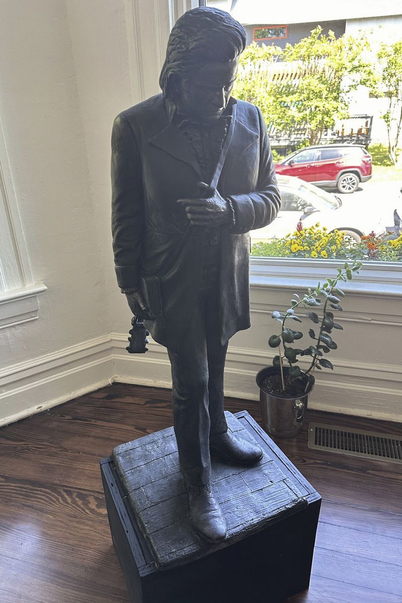 A model of the statue of Johnny Cash that will be installed in the U.S. Capitol sits in Kevin Kresse's studio in Little Rock, Ark., on April 23, 2024. (AP Photo/Andrew DeMillo)