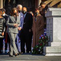  President Joe Biden and Vice President Kamala Harris visit the King Center to promote voting rights legislation Tuesday, January 11, 2021.   STEVE SCHAEFER FOR THE ATLANTA JOURNAL-CONSTITUTION