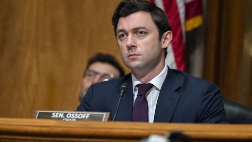 Senator Jon Ossoff (D-GA) at a hearing on “Sexual Abuse of Female Inmates in Federal Prisons” in December 2022. (Nathan Posner for the Atlanta Journal Constitution)
