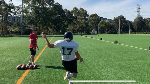 Brett Thorson's American football punting to date has been limited to what he has done on the practice field of Pro Kick Australia in Melbourne for the past year. (Special photo)