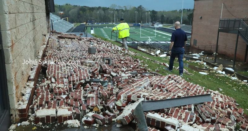 Storm damage at Newnan High School in Coweta County on Friday March 26, 2021. (John Spink / jspink@ajc.com)