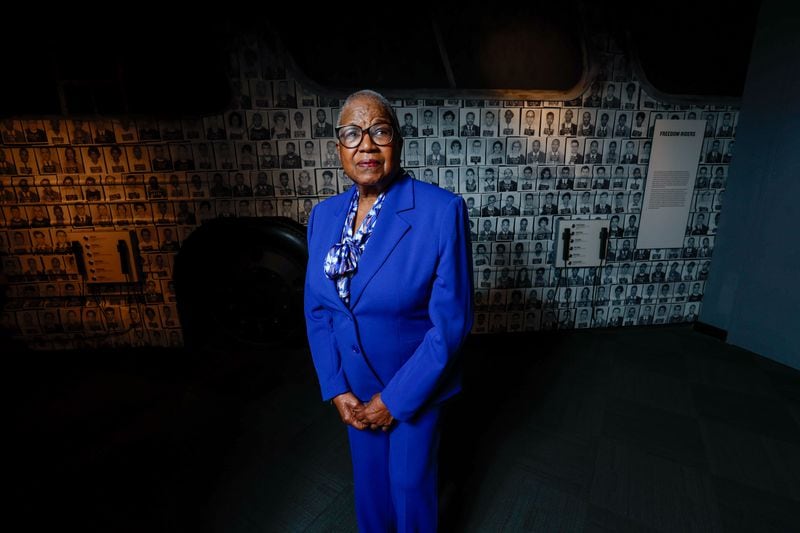 Phyllis Jackson-Smith, seen here in May 2024 at the National Center for Civil and Human Rights in Atlanta, was one of seven Black children who integrated Southwest High. She says that she remembers teachers ignoring the harassment she received, and a bus driver who would shut the door and intentionally drive off without her. (Miguel Martinez / AJC)