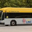 A CobbLinc transit bus exits the Marietta Transit Center on Sept. 23. (Natrice Miller/The Atlanta Journal-Constitution)