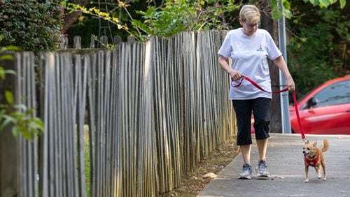 Volunteer Lois Gross walks Baby for a client in Decatur.  PHIL SKINNER FOR THE ATLANTA JOURNAL-CONSTITUTION