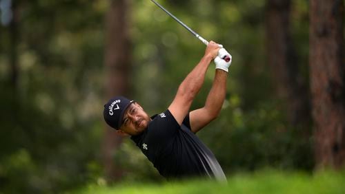 Xander Schauffele hits off the second tee during the third round of the BMW Championship golf event at Castle Pines Golf Club, Saturday, Aug. 24, 2024, in Castle Rock, Colo. (AP Photo/Matt York)