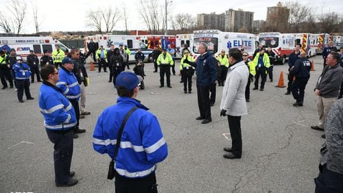 Georgia EMS crews meet with Mayor Bill de Blasio after arriving in New York City to help with COVID-19 response.