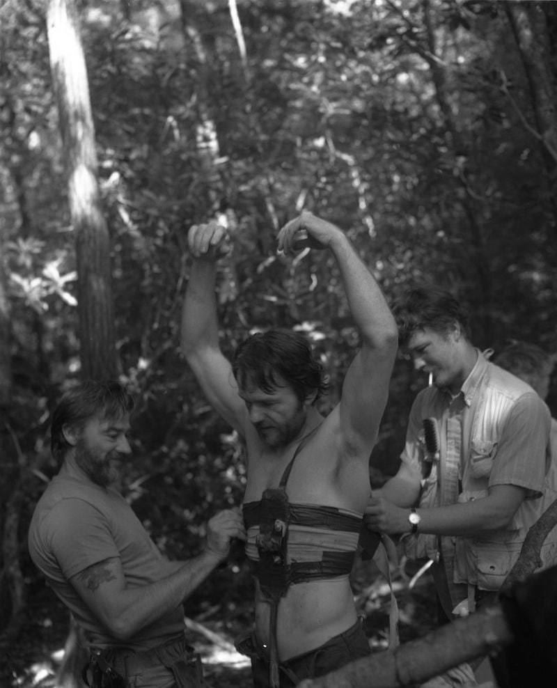 Bill McKinney, who played the "Mountain Man," gets ready for a scene in "Deliverance."