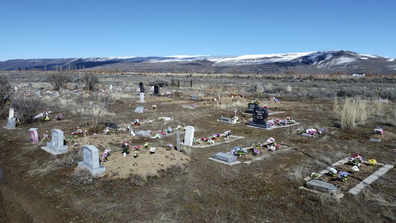 A cemetery in the town of Owyhee, Nev., on the Duck Valley Indian Reservation is pictured on March 13, 2024. (AP Photo/Rick Bowmer)