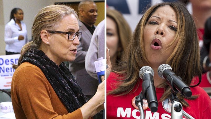 U.S. Reps. Carolyn Bourdeaux, left, and Lucy McBath ran against each other in the 7th Congressional District's 2022 Democratic primary after the GOP-led General Assembly redrew McBath's 6th District to bring in more voters who typically cast their ballots for Republicans. McBath won and was then victorious in the general election.