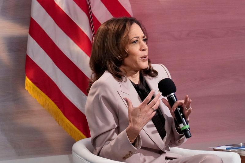 Democratic presidential nominee Vice President Kamala Harris Vice is interviewed by the National Association of Black Journalists at the WHYY studio in Philadelphia, Tuesday, Sept. 17, 2024. (AP Photo/Jacquelyn Martin)