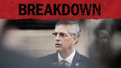 Georgia Secretary of State Brad Raffensperger received a call from President Trump on Jan. 2, 2021, when Trump told him to "find" him 11,800 votes to overturn the election results. The AJC's ninth season of the "Breakdown" podcast explores what happened next and whether a crime was committed during the call. (Brynn Anderson / AP)