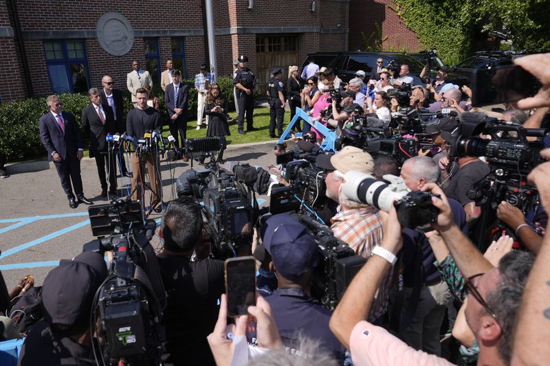 Justin Timberlake speaks to the press after a court hearing, Friday, Sept. 13, 2024, in Sag Harbor, N.Y. (AP Photo/Pamela Smith)