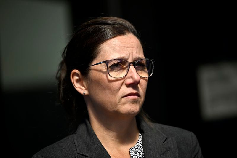 Stephanie Viau prepares to make a statement to journalists outside the courthouse after former Vice Adm. Haydn Edmundson was found not guilty of sexual assault and an indecent act, Monday, Sept. 16, 2024, in Ottawa. (Justin Tang/The Canadian Press via AP)