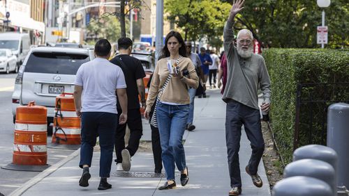 David Letterman arrives at federal court in New York, Monday Sept. 16, 2024. (AP Photo/Stefan Jeremiah)