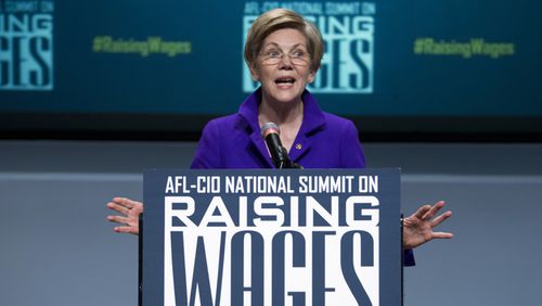 U.S. Sen. Elizabeth Warren (D-Mass.) appeared at the AFL-CIO National Summit on Raising Wages earlier this year in January in Washington.