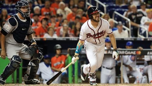 Ender Inciarte of the Atlanta Braves and the National League swings at a pitch during the 88th MLB All-Star Game at Marlins Park on July 11, 2017 in Miami, Florida.  (Photo by Mike Ehrmann/Getty Images)