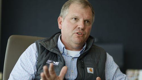 Norfolk Southern CEO Alan Shaw speaks during an interview at the Norfolk Southern Headquarters in Atlanta on Tuesday, April 4, 2023. (Miguel Martinez/AJC)