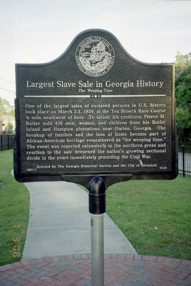 Marker commemorating “The Weeping Time” in West Savannah