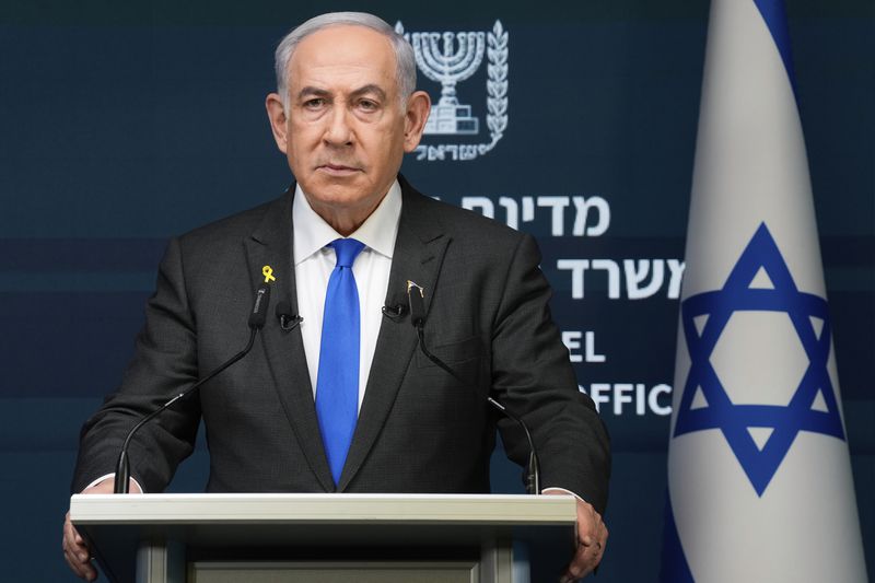 Israeli Prime Minister Benjamin Netanyahu speaks during a news conference in Jerusalem, Monday, Sept. 2, 2024.(AP Photo/Ohad Zwigenberg, Pool)