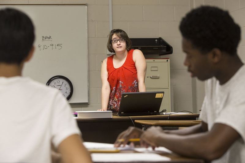 Jenna Stuart, a Geometry teacher at Meadowcreek High, instructs a summer school math class. Chad Rhym/Chad.Rhym@ajc.com