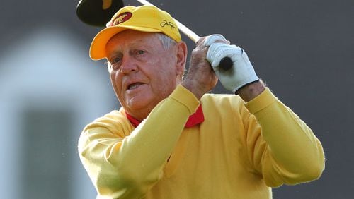 Jack Nicklaus hits his honorary tee shot to begin last year's Masters. May there be many more. (Curtis Compton/ccompton@ajc.com)