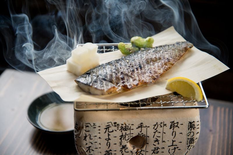 Warayaki Shime Saba (Marinated Mackerel) with citrus turnip, ponzu oroshi, and ginger vinegar. Credit- Mia Yakel.