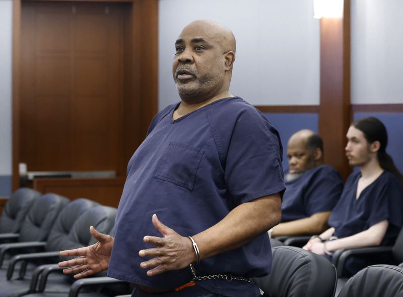 Duane "Keffe D" Davis, who is accused of orchestrating the 1996 slaying of Tupac Shakur, appears in court during a bond hearing at the Regional Justice Center Tuesday, Aug. 27, 2024, in Las Vegas. (Bizuayehu Tesfaye/Las Vegas Review-Journal via AP, Pool)